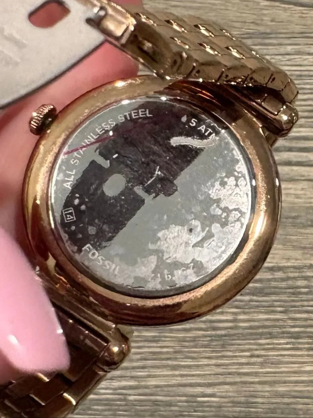 Fossil Womens Watch Crystal Bezel Rose Gold Dial Stainless Steel Bracelet 36mm